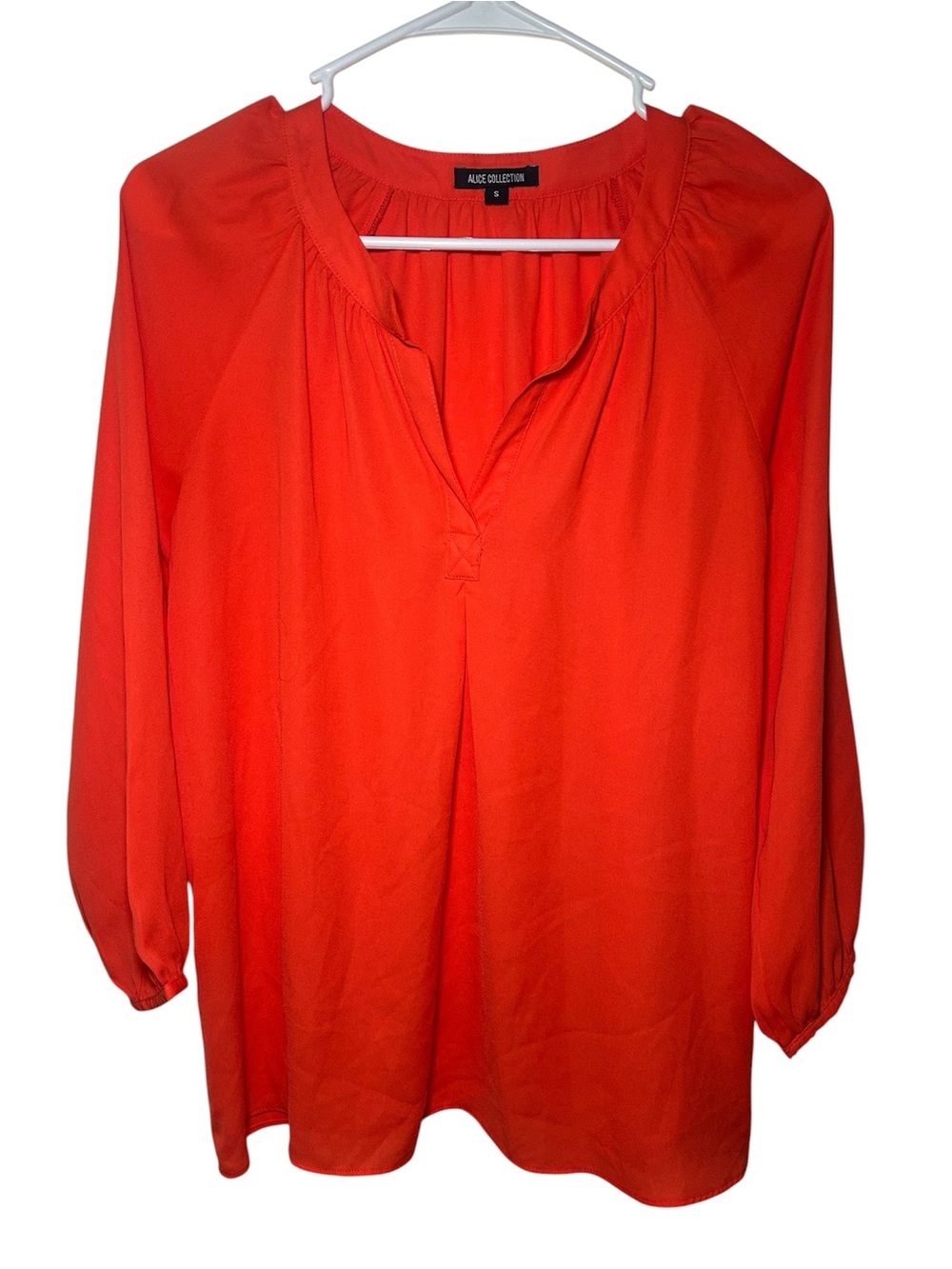 Alice COLLECTION Women's Red Orange Long Sleeve Split-Neck Blouse Small Light